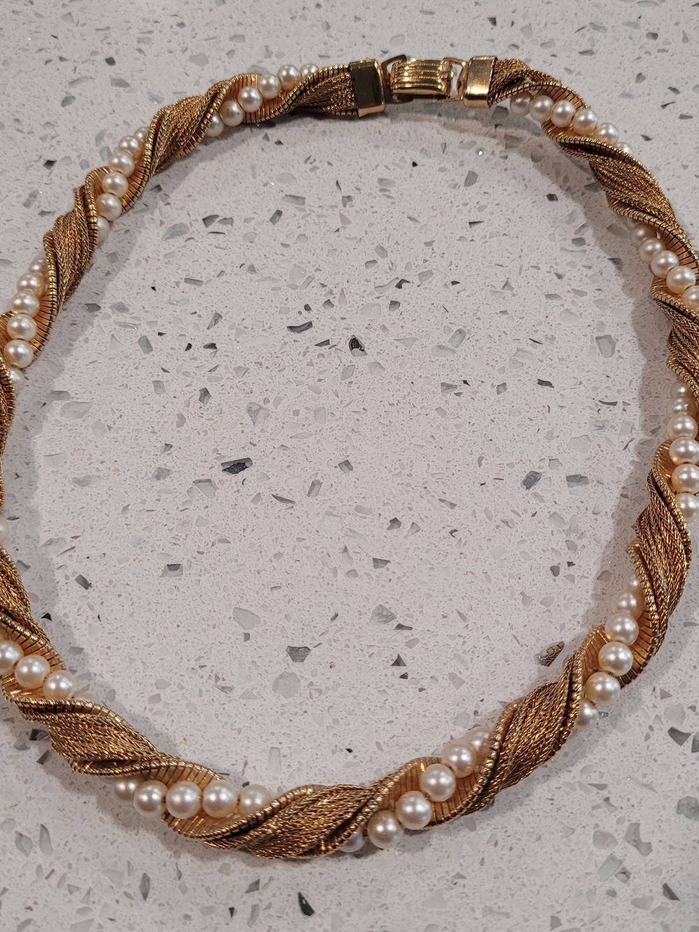 Napier Vintage 1980's Faux Gold Pearl 11" Twisted Necklace and Earrings Set - Picture 2 of 8
